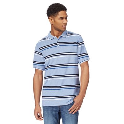 Big and tall blue striped print textured polo shirt